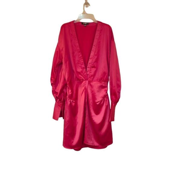 Missguided Women's Hot Pink Poly/Spandex Satin Plunge Wrap Dress - Picture 1 of 11